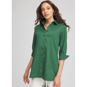 Chico's No Iron Stretch Solid Tunic Palm Leaf Green 0.5 (US 6/Small)